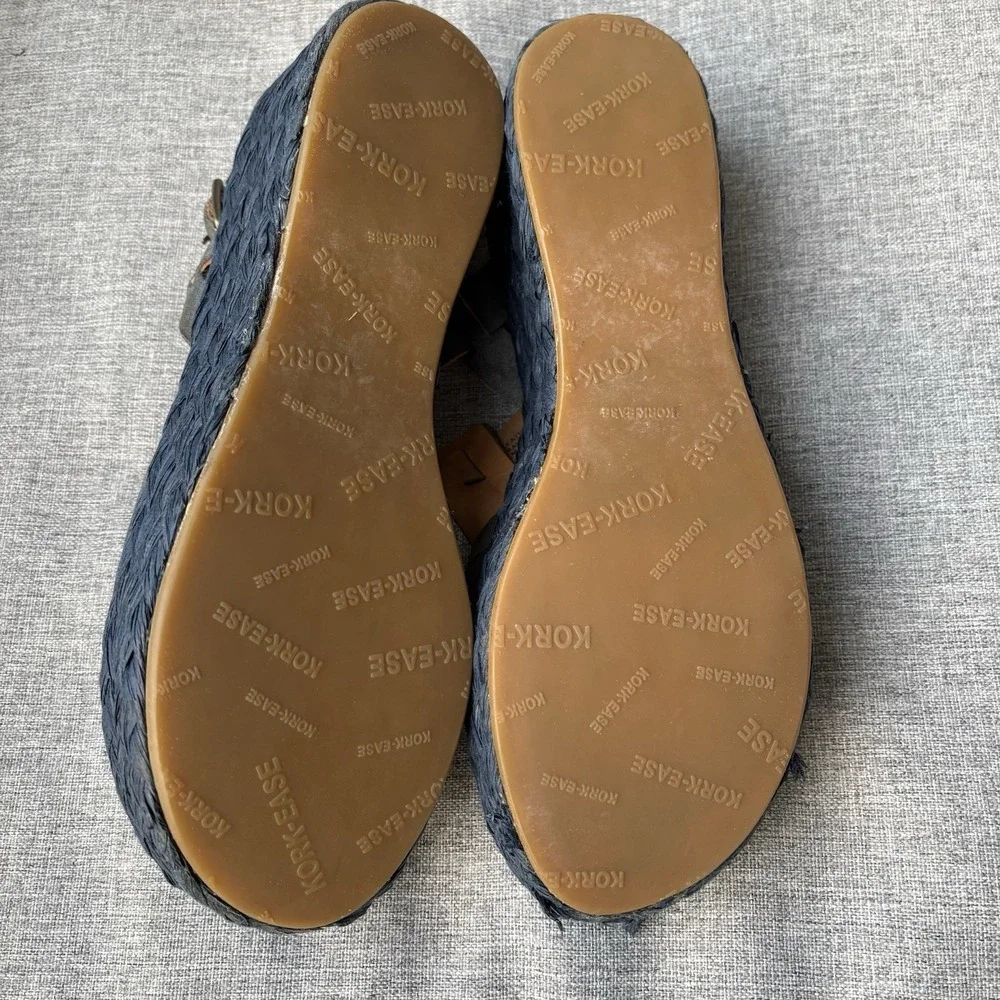 Kork-Ease Ande Sz 8 Espadrille Navy Leather Platform‎ Sandals Comfort